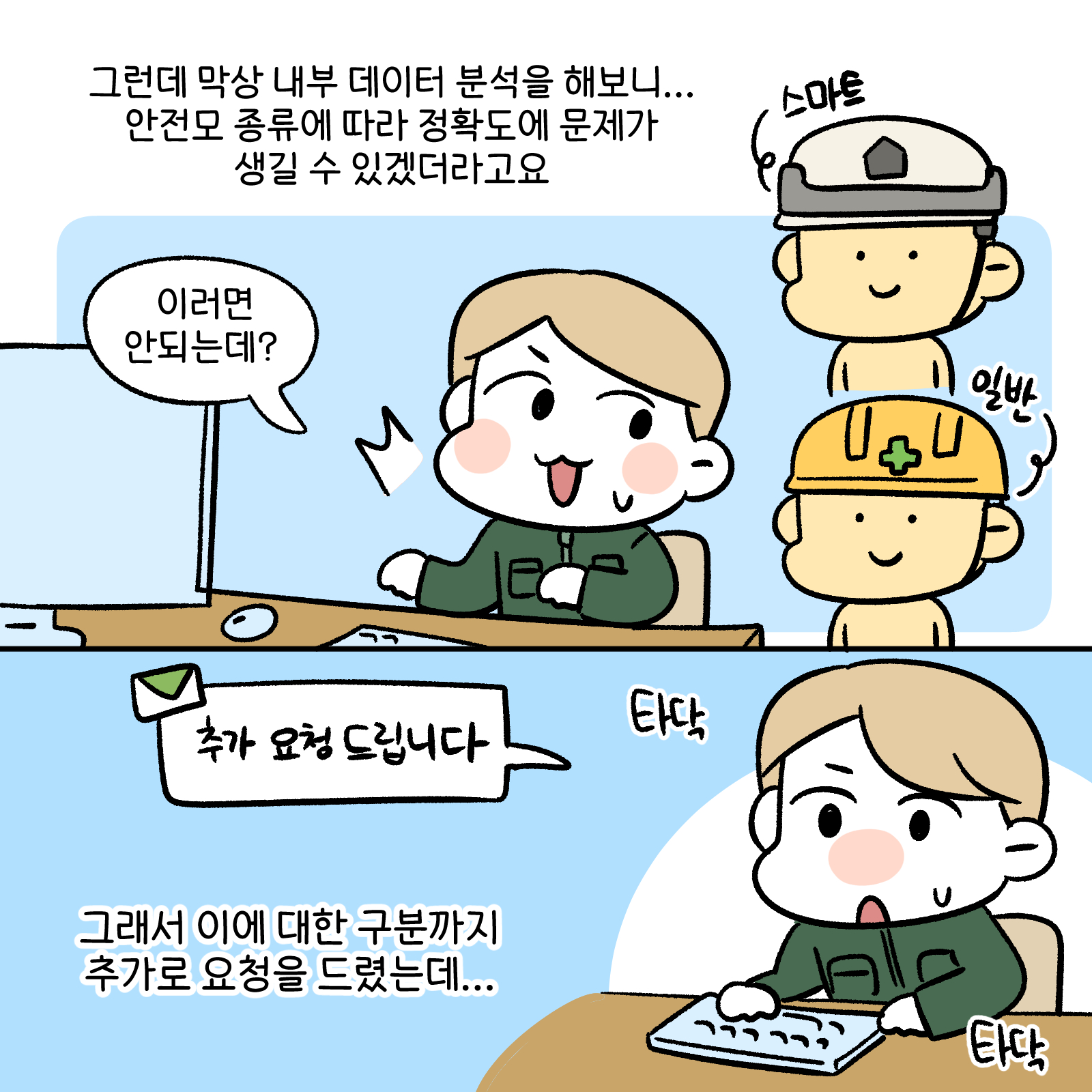 그런데 막상 내부 데이터 분석을 해보니...안전모 종류에 따라 정확도에 문제가 생길수 있겠더라고요 이러면 안되는데? 추가 요청 드립니다. 그래서 이에 대한 구분까지 추가로 요청 드렸는데...